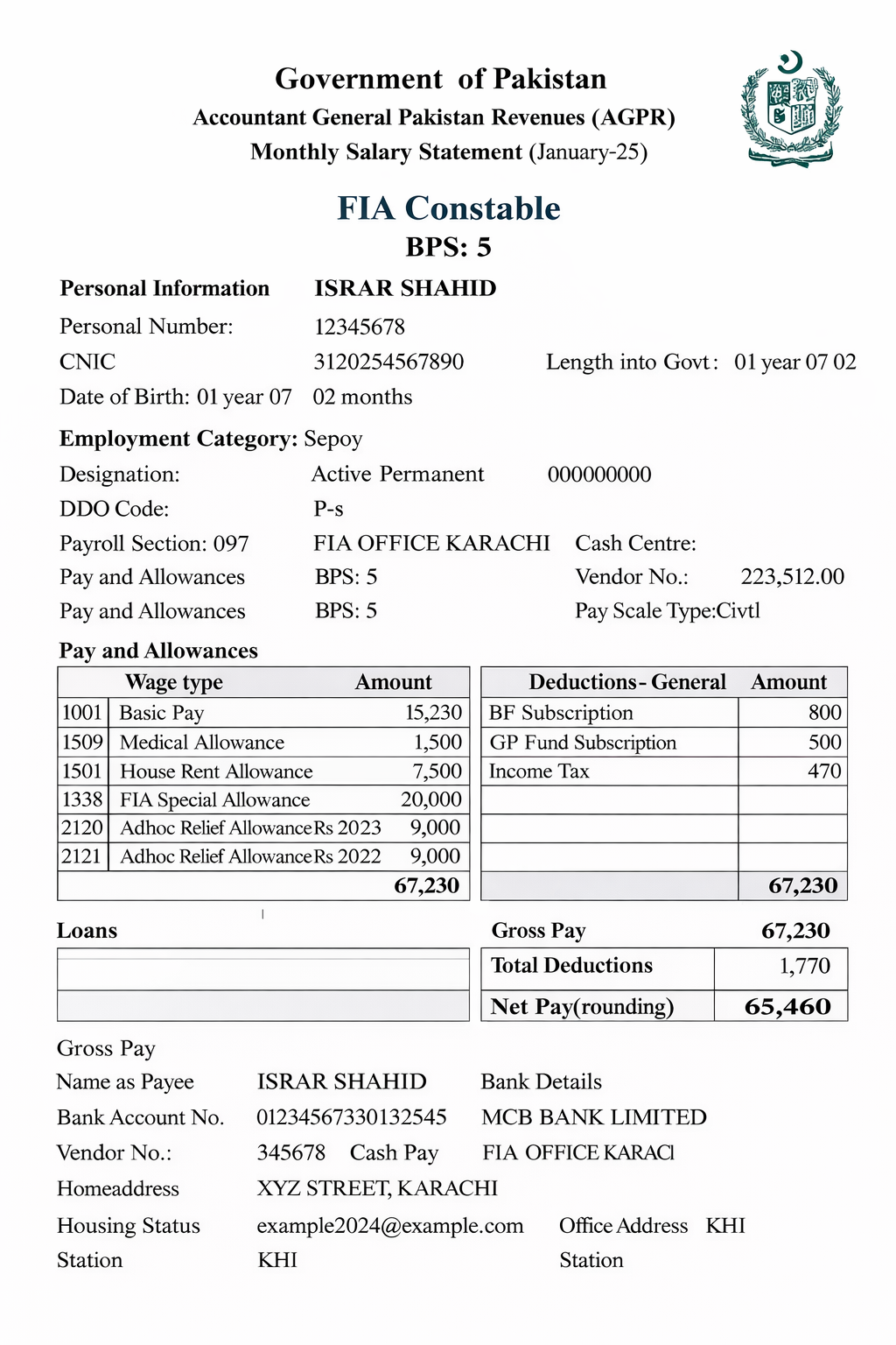 FIA Constable Salary (BPS-05) in Pakistan