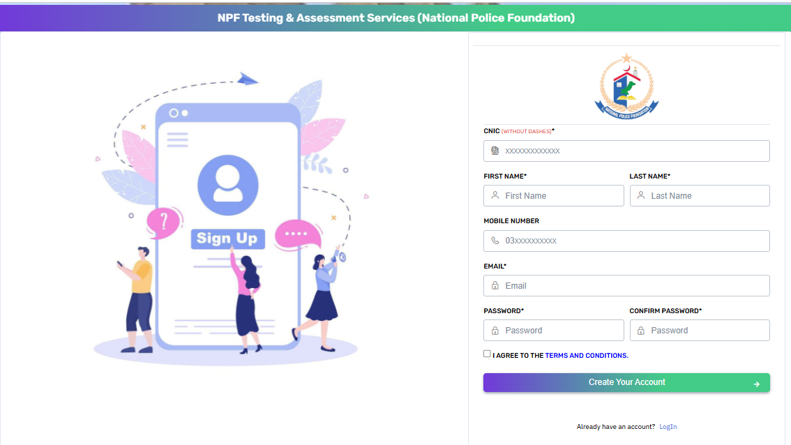 Create Account on NPFTAS Portal