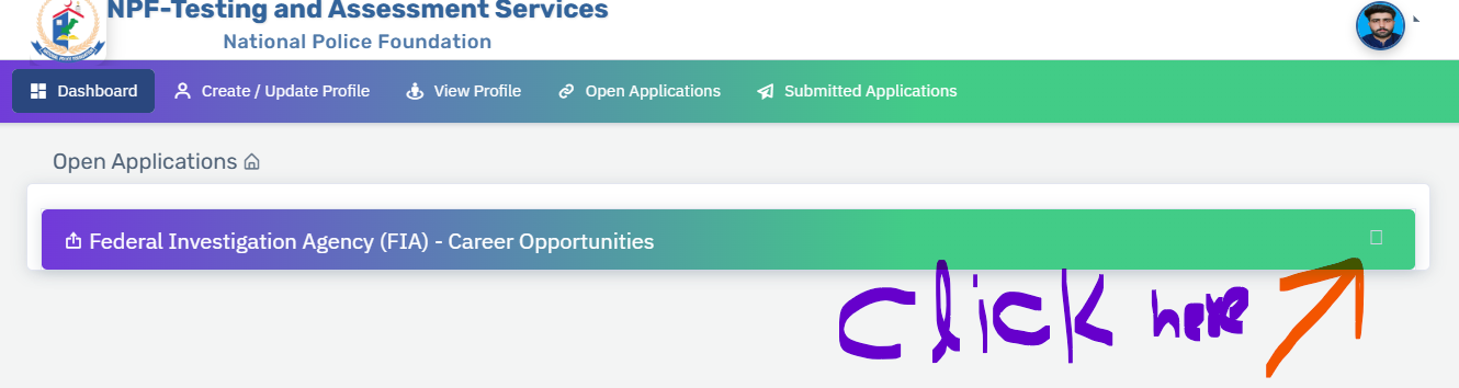 Open Applications & Select FIA Job